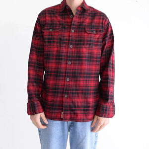 Jachs Red And Black  Plaid Thick 100% Cotton Outdoor Button Up Shirt Medium